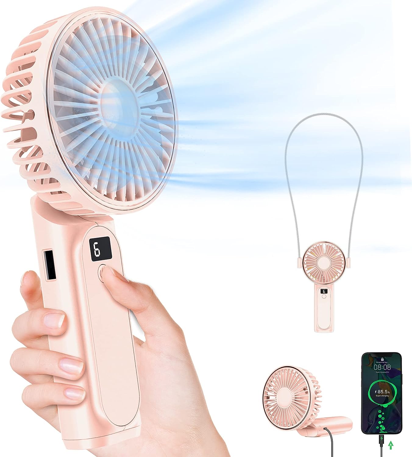 Portable Handheld Rechargeable Fan - Pink